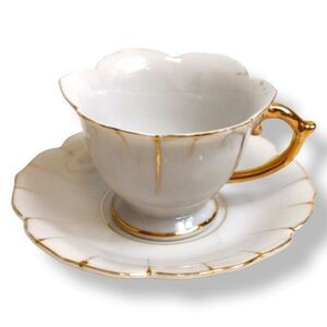 Vintage Bone China‎ Demitasse Cup & Saucer White & Gold Japan